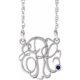 14K Yellow Gold-Plated Sterling Silver 20 mm 3-Initials Imitation Mozambique Garnet Script Monogram 18" Necklace