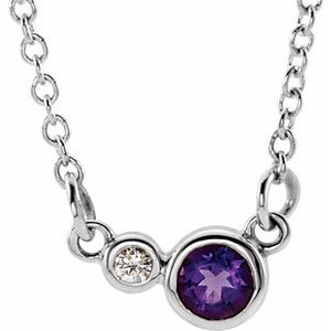 14K White Natural Amethyst &amp; .02 CTW Natural Diamond 16" Necklace