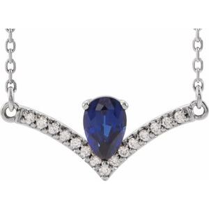 14K White Natural Blue Sapphire &amp; .06 CTW Natural Diamond 16" Necklace