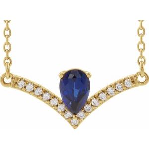 14K Yellow Lab-Grown Blue Sapphire &amp; .06 CTW Natural Diamond 16" Necklace