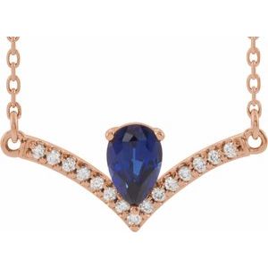 14K Rose Lab-Grown Blue Sapphire &amp; .06 CTW Natural Diamond 16" Necklace