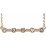 14K Rose Natural Aquamarine Bezel Set Bar 18" Necklace