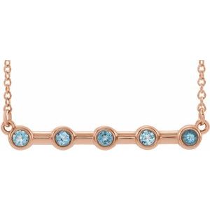 14K Rose Natural Aquamarine Bezel Set Bar 18" Necklace
