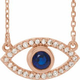 14K Rose Natural Blue Sapphire &amp; Natural White Sapphire Evil Eye 16" Necklace