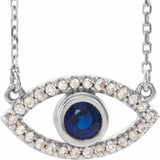 14K White Natural Blue Sapphire &amp; Natural White Sapphire Evil Eye 18" Necklace