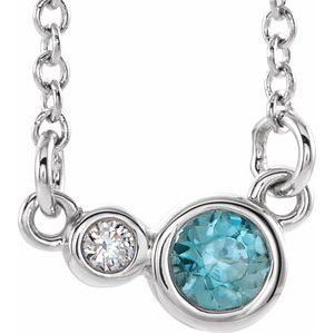 14K White Natural Blue Zircon &amp; .02 CTW Natural Diamond 16" Necklace