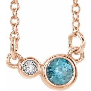 14K Rose Natural Blue Zircon &amp; .02 CTW Natural Diamond 16" Necklace