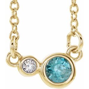 14K Yellow Natural Blue Zircon &amp; .02 CTW Natural Diamond 16" Necklace