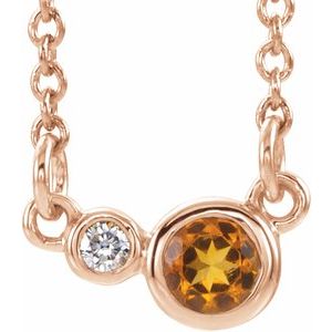 14K Rose Natural Citrine &amp; .02 CTW Natural Diamond 16" Necklace