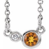14K White Natural Citrine &amp; .02 CTW Natural Diamond 16" Necklace