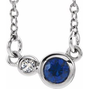 Platinum Natural Blue Sapphire &amp; .02 CTW Natural Diamond 16" Necklace