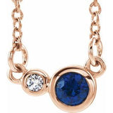 14K Rose Natural Blue Sapphire &amp; .02 CTW Natural Diamond 16" Necklace