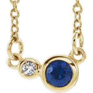 14K Yellow Natural Blue Sapphire &amp; .02 CTW Natural Diamond 16" Necklace
