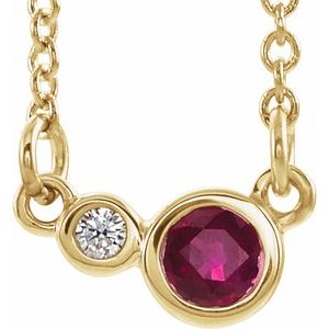 14K Yellow Natural Ruby &amp; .02 CTW Natural Diamond 16" Necklace