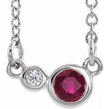 14K White Natural Ruby &amp; .02 CTW Natural Diamond 16" Necklace
