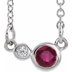 14K White Natural Ruby &amp; .02 CTW Natural Diamond 16" Necklace