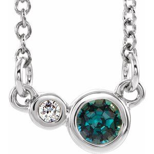 14K White Natural Alexandrite &amp; .02 CTW Natural Diamond Semi-Set 16" Necklace