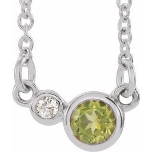 14K White Natural Peridot &amp; .02 CTW Natural Diamond 16" Necklace