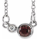 14K White Natural Mozambique Garnet &amp; .02 CTW Natural Diamond 16" Necklace