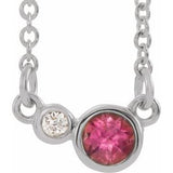 14K White Natural Pink Tourmaline &amp; .02 CTW Natural Diamond 16" Necklace