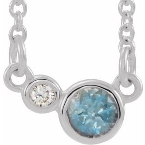 14K White Natural Aquamarine &amp; .02 CTW Natural Diamond 16" Necklace