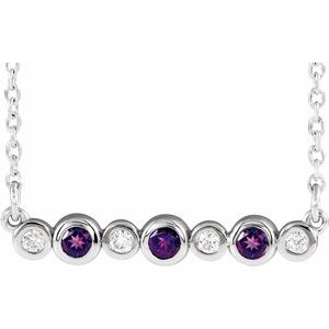 14K White Natural Amethyst &amp; .08 CTW Natural Diamond Bezel Set 16-18" Necklace