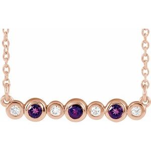 14K Rose Natural Amethyst &amp; .08 CTW Natural Diamond Bezel Set 16-18" Necklace