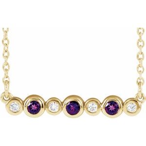 14K Yellow Natural Amethyst &amp; .08 CTW Natural Diamond Bezel Set 16-18" Necklace