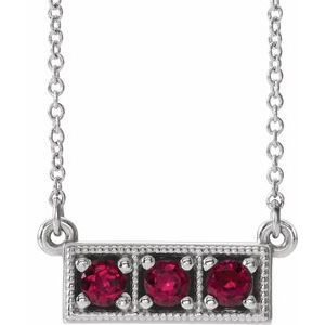 14K White Lab-Grown Ruby Three-Stone Bar 16-18" Necklace
