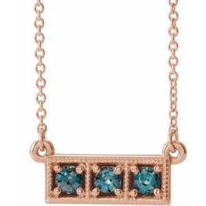 14K Rose Lab-Grown Alexandrite Three-Stone Bar 16-18" Necklace