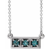 14K White Natural Alexandrite Three-Stone Bar 16-18" Necklace