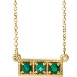 14K Yellow Natural Emerald Three-Stone Bar 16-18" Necklace