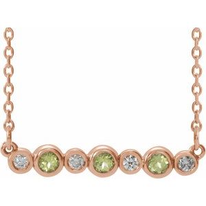 14K Rose Natural Peridot &amp; .08 CTW Natural Diamond Bezel Set 16-18" Necklace