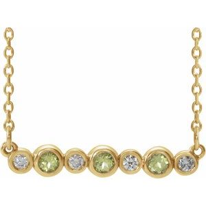 14K Yellow Natural Peridot &amp; .08 CTW Natural Diamond Bezel Set 16-18" Necklace