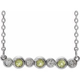 14K White Natural Peridot &amp; .08 CTW Natural Diamond Bezel Set 16-18" Necklace