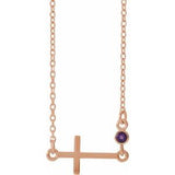 14K Rose Natural Amethyst Sideways Cross 16-18" Necklace