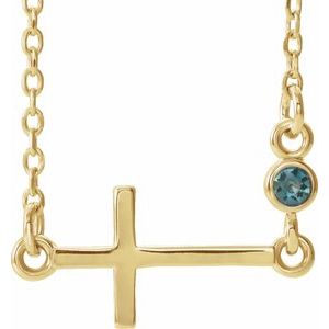 14K Yellow Natural Alexandrite Sideways Cross 16-18" Necklace