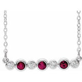 14K White Lab-Grown Ruby &amp; .08 CTW Natural Diamond Bezel Set 16-18" Necklace