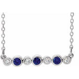 14K White Natural Blue Sapphire &amp; .08 CTW Natural Diamond Bezel Set 16-18" Necklace