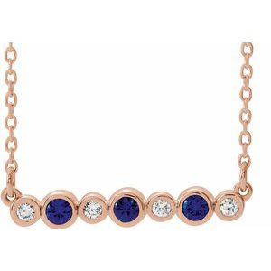 14K Rose Lab-Grown Blue Sapphire &amp; .08 CTW Natural Diamond Bezel Set 16-18" Necklace