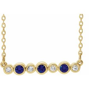 14K Yellow Lab-Grown Blue Sapphire &amp; .08 CTW Natural Diamond Bezel Set 16-18" Necklace