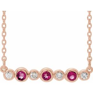 14K Rose Natural Pink Tourmaline &amp; .08 CTW Natural Diamond Bezel Set 16-18" Necklace