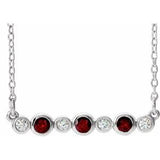 14K White Natural Mozambique Garnet &amp; .08 CTW Natural Diamond Bezel Set 16-18" Necklace
