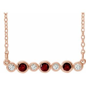 14K Rose Natural Mozambique Garnet &amp; .08 CTW Natural Diamond Bezel Set 16-18" Necklace
