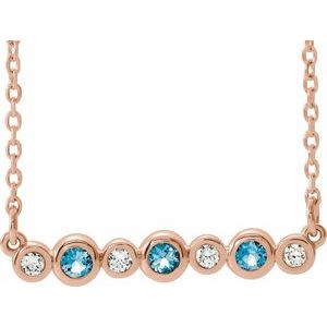 14K Rose Natural Aquamarine &amp; .08 CTW Natural Diamond Bezel Set 16-18" Necklace