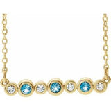 14K Yellow Natural Aquamarine &amp; .08 CTW Natural Diamond Bezel Set 16-18" Necklace