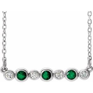 14K White Lab-Grown Emerald &amp; .08 CTW Natural Diamond Bezel Set 16-18" Necklace