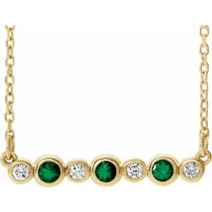 14K Yellow Lab-Grown Emerald &amp; .08 CTW Natural Diamond Bezel Set 16-18" Necklace