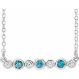 Platinum Natural Blue Zircon &amp; .08 CTW Natural Diamond Bezel Set 16-18" Necklace