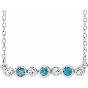 Platinum Natural Blue Zircon &amp; .08 CTW Natural Diamond Bezel Set 16-18" Necklace